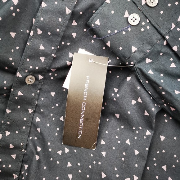 French Connection Collar Shirt Blue Triangle Print Men Size Large NEW Slim fit - Picture 7 of 10